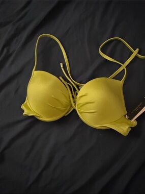 Victoria's Secret Lime Green Push-Up Swim Bra with Lace-Up Front